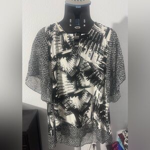 JM Collection Monochrome Abstract Blouse